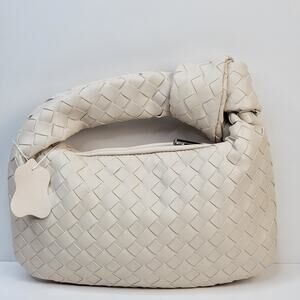Ivory Small Woven Purse Knotted Hobo Handbag Clutch Faux Leather Designer Like